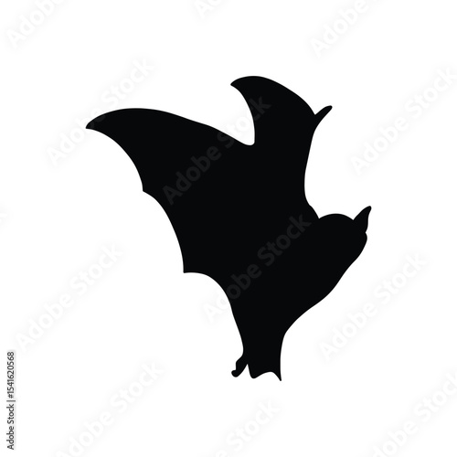 Single Bat Silhouette Vector, Spooky Flying Animal.