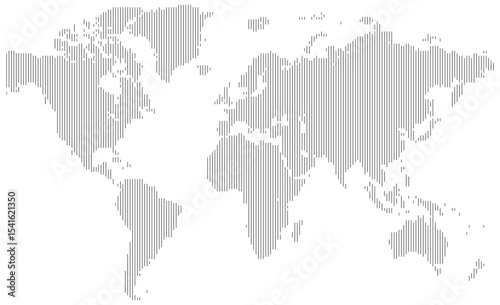 Vertical line shape world map featuring all major continents