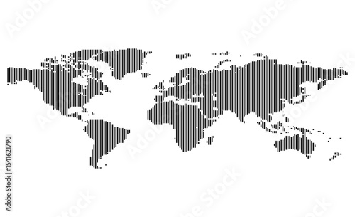 Vertical line shape world map across continents and islands