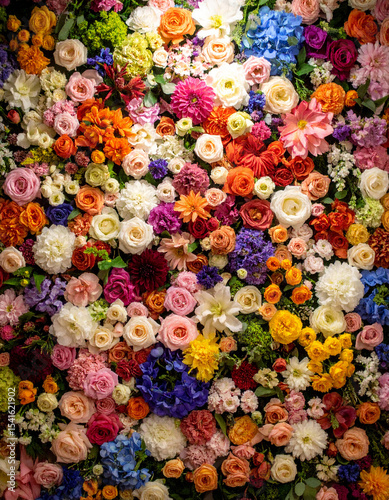 Mural cubierto con flores de diferentes colores