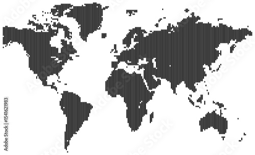 Vertical line shape world map featuring geographic data