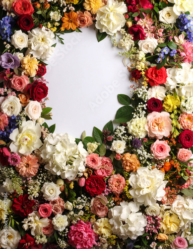 Mural semi cubierto con flores de diferentes colores con un espacio vacio
