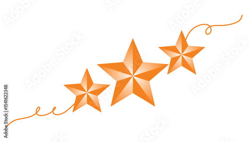 vector illustration of three gold stars with twisted and curved lines