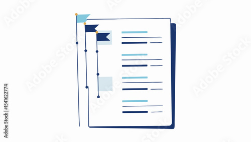 Illustration of a document with flags and lines indicating a timeline or process flow chart design