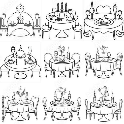 Romantic dinner vector settings vector illustration isolated on white background.