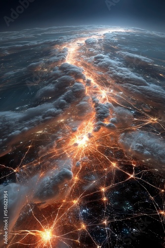 Aerial View of Illuminated City Network at Night