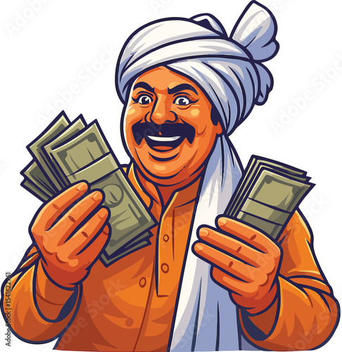 Farmer with money in hands vector illustration