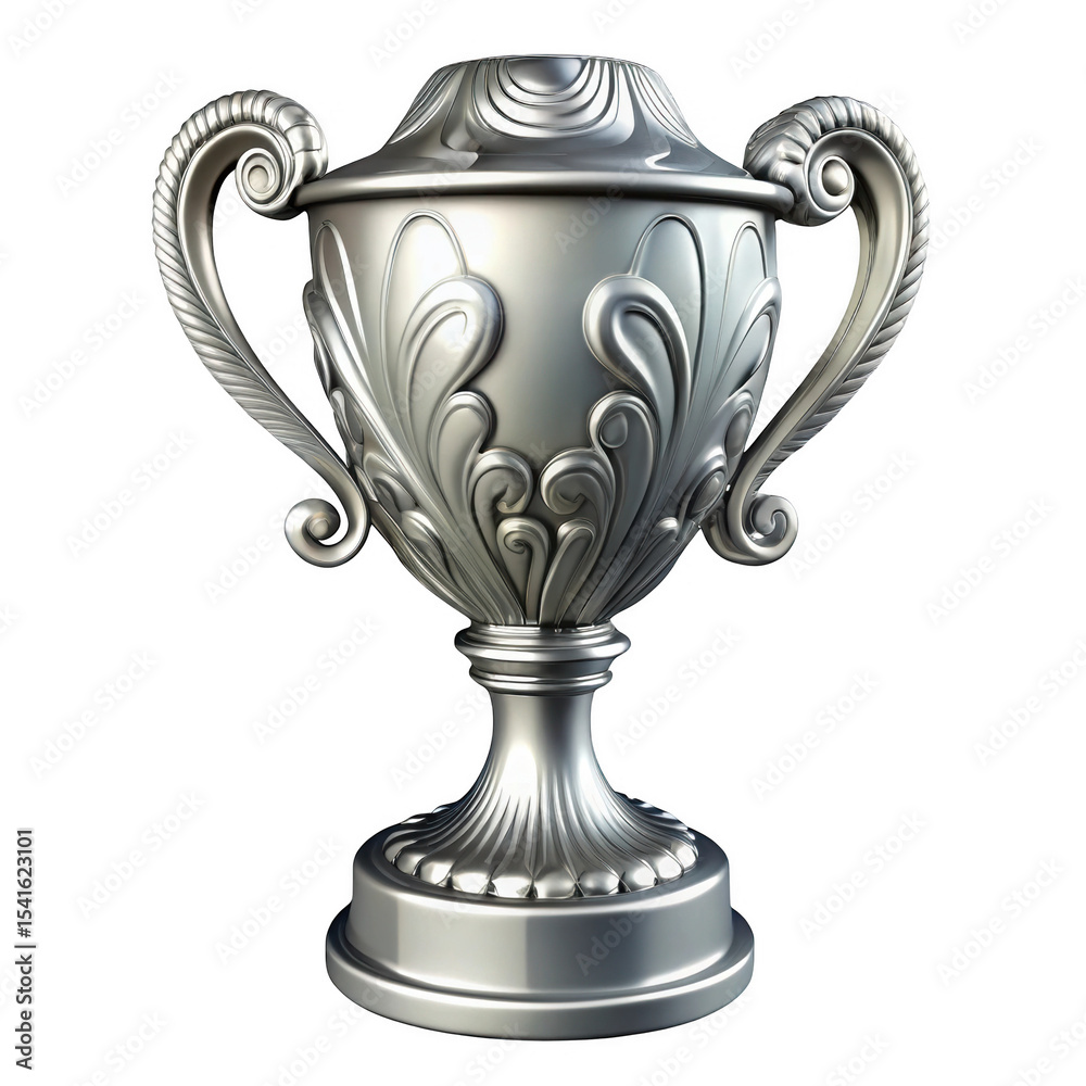 Fototapeta premium Ornate silver trophy cup isolated on transparent background