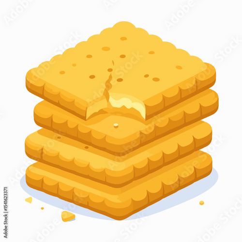 Stack of four square crackers with a bite taken out of the top one