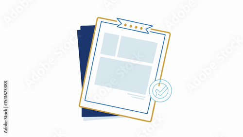 Illustration of a clipboard with a document and a checkmark indicating successful completion of task