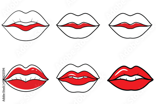 Red lips vector illustration isolated on white background.
