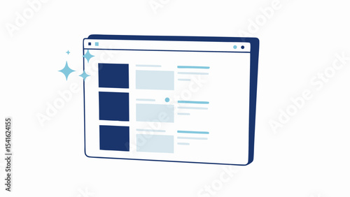 Illustration of a browser window displaying a list with a sparkle effect on the side