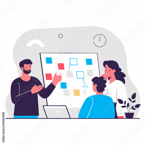 Business Professionals Collaborating on Project Management with a Whiteboard, Brainstorming and Discussing Strategy