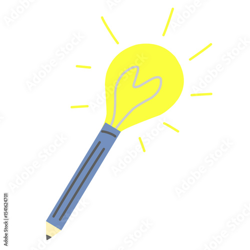 Flat design of pencil with a light bulb, symbolizes creativity, innovation, brilliant ideas and imagination. Perfect for educational, artistic and brainstorming concepts.