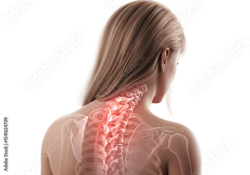 Womans Spine with Pain Indication isolated on transparent baackground