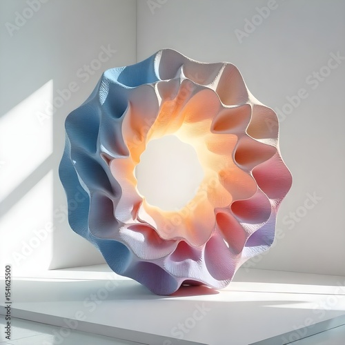Colorful and Abstract Sculpture in Minimalist Setting Decorative Art Piece with Smooth Textures and Soft Light Effects Unique Design