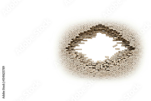 A ruined brick wall with a diamond-shaped opening.