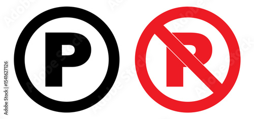 Parking and No parking icon sign in white background . No parking Vector icon set. Parking prohibition. Prohibition road signs set. Vector illustrator, symbol.