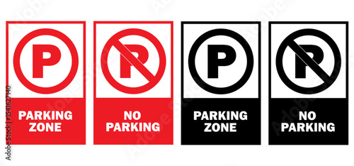 Parking and No parking icon sign in white background . No parking Vector icon set. Parking prohibition. Prohibition road signs set. Vector illustrator, symbol.