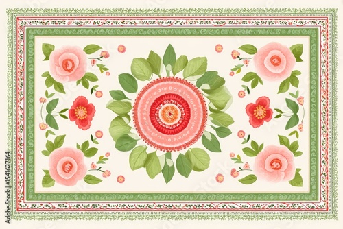 Vibrant Folk Art Midsummer Poster Featuring Intricate Floral Designs Celebrating Summer Festivities