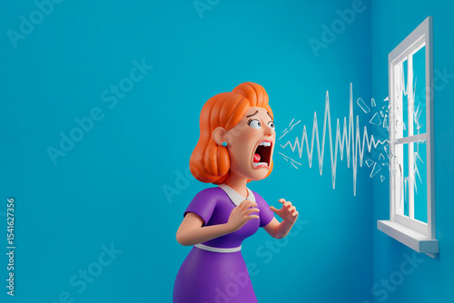 A woman's scream, breaking the window with a sound wave. Space for text.