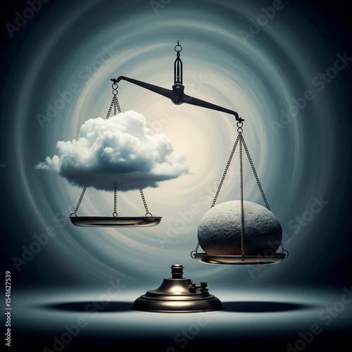 Scales with a cloud and a stone against the background of a whirlwind.