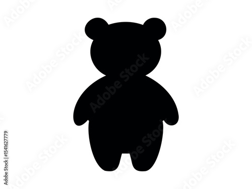 Black silhouette of toy bear in standing pose, isolated on white background, graphic illustration. concept of stuffed toy, cute animal, icon, logo, design element