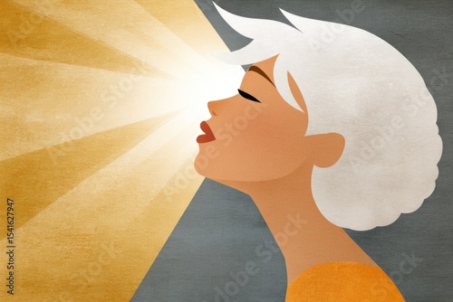 Modern Stylized Portrait of a Historical Figure Illuminated by Warm Sunlight From Behind, Showcasing Reflection and Serenity