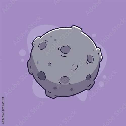 Cartoon Asteroid with Craters on a Purple Background
