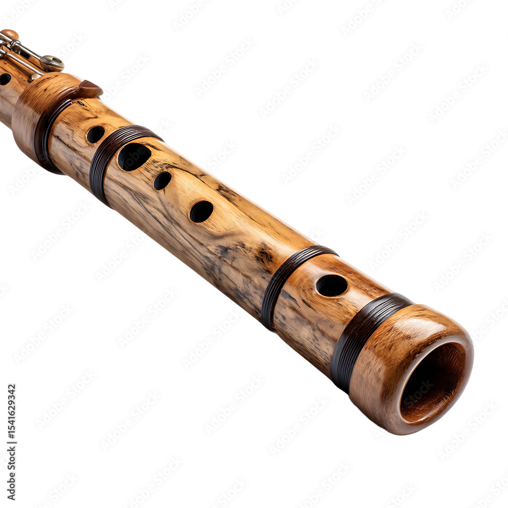 Naklejka premium Close-up of a handcrafted wooden flute.