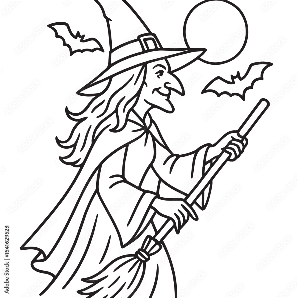 Fototapeta premium Premium Halloween Witch Outline Drawing