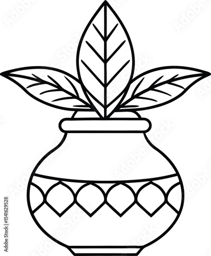 Decorative Kalash line art with symmetrical Hindu motif