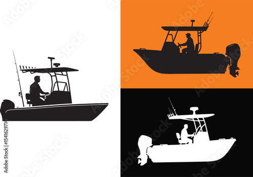 Fishing Boat Icon Set with Illustration 
