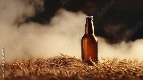 Beer bottle in a field of wheat