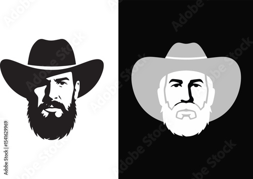 Cowboy Face Icon Set Western Character Design for Graphic and Web Use