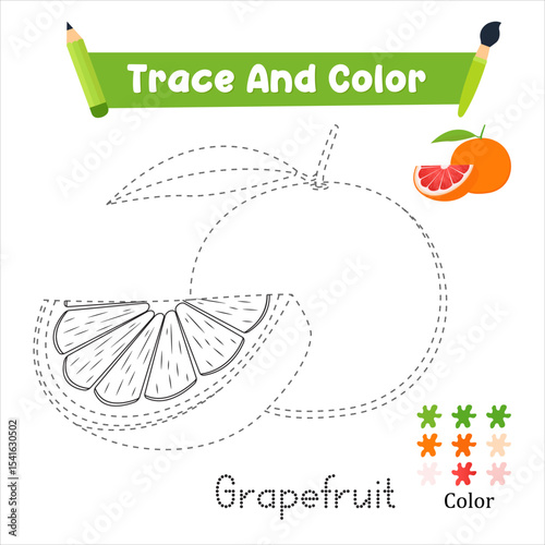 Handwriting Practice. Trace And Color The Grapefruit Which Is Perfect. Vector Illustration Adobe Stock
