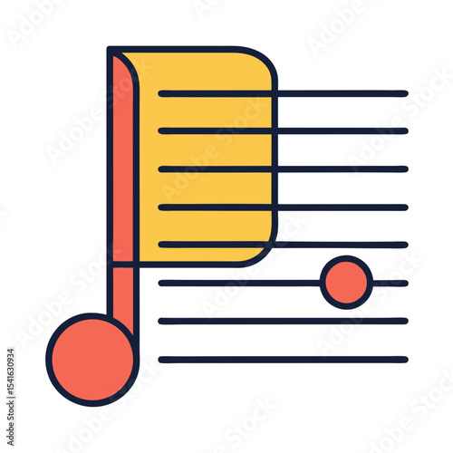 Stylized musical note on a stave with bold outlines and bright colors