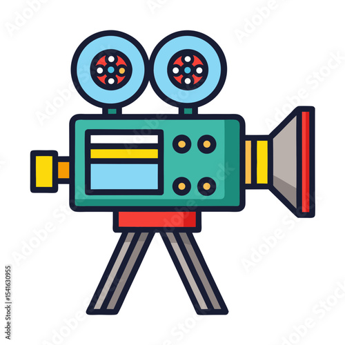 Cartoon Image of an Antique Movie Camera on a Tripod