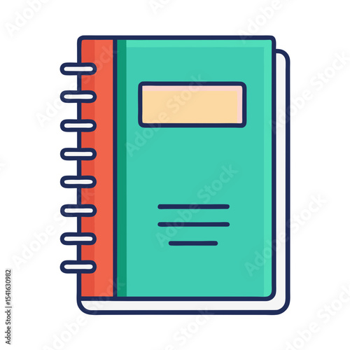 Colorful illustration of a spiral bound notebook with title box and lines