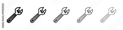 Adjustable wrench icon logo in stroke lines collection