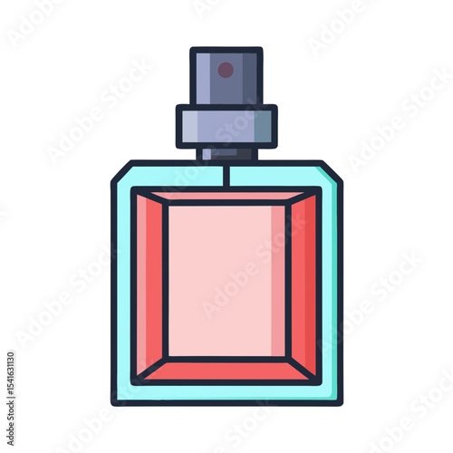 Stylized illustration of a rectangular perfume bottle with a soft pink scent