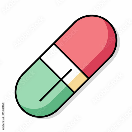 Graphical representation of a two colored capsule medication with geometric sections