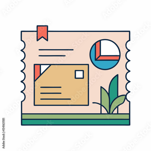 Stylish bulletin board graphic with plant life and geometric shapes