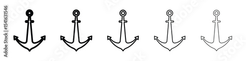 Anchor icon logo in stroke lines collection