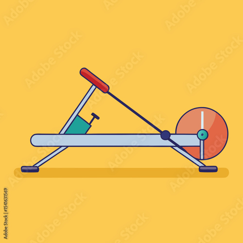 Stylized rowing machine illustration with a bright and playful color scheme