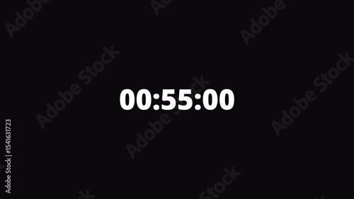 One minute digital countdown timer stopwatch animation from 60 to 0 seconds on transparent background with minutes, seconds, miliseconds, Countdown video with alpha channel.	