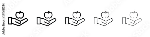 Apple in hand icon logo in stroke lines collection