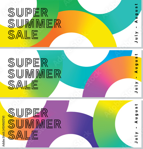 A summer advertising banner in fresh and vivid colors, Super Summer Sale. / 爽やかなビビッドカラーの夏の広告バナー スーパーサマーセール
