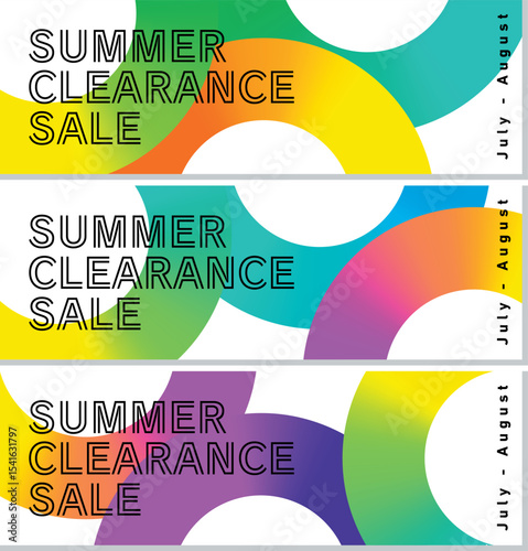 A summer advertising banner in fresh and vivid colors,  Summer Clearance Sale. / 爽やかなビビッドカラーの夏の広告バナー サマークリアランスセール
