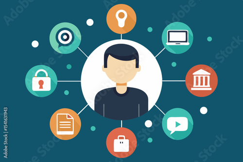 Modern User Profile Vector Design with Digital Connectivity and Security Features